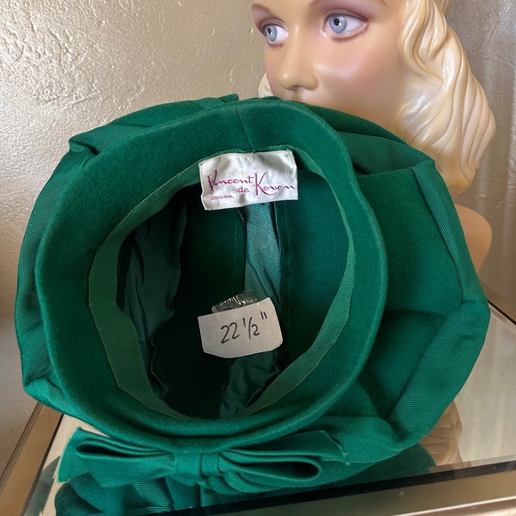 SPLENDID 1960s' DESIGNER EMERALD GREEN TAM & GROSGRAIN HAT - Picture 12 of 14